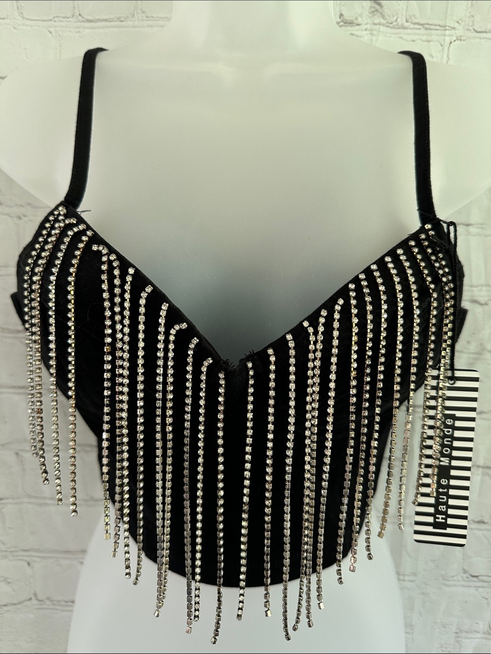 Haute Monde NWT Rhinestone Fringe Bustier with light padding size L